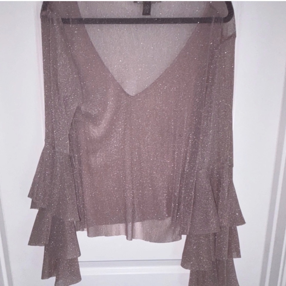 Forever 21 Glittery Ruffle Sleeve Blouse
